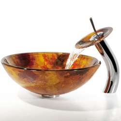 Kraus Amber Glass Vessel Sink and Waterfall Faucet  