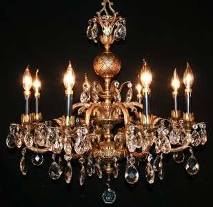   LARGE Antique FRENCH EMPIRE SOLID BRASS crystal Chandelier  