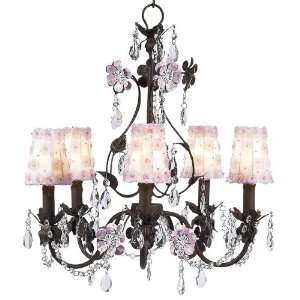  Mocha and Pink Five Arm Flower Garden Chandelier with 