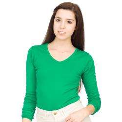 American Apparel Womens Large Kelly Green Cotton Ribbed V neck Long 