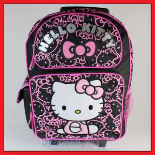   Kitty Black Glitter Roller Backpack   Rolling Girls Bag LARGE  