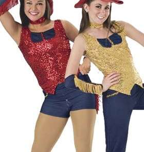 NEW SEQUIN JAZZ COSTUME GOLD DENIM COUNTRY WESTERN M CH  