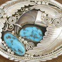 Southwestern Sterling Silver Turquoise Faux Bear Claw Belt Buckle