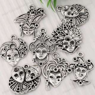 16pc Mixed Tibetan Silver Clown Mask Face Charm Pendant Finding Fit 