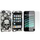 Black White Skull Case+Clear Screen Protector For Apple iPod Touch 3rd 