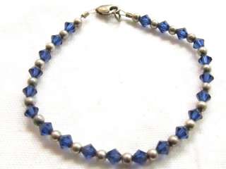 Artisan Sterling Silver Blue Crystal Bead Bracelet*6.25  