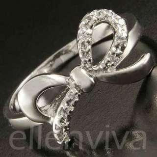 Cute Princess Bow Clear Rhinestones Ring Jewelry Size 5.5 Silver Tone 