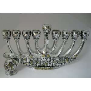Chanukah Menorah, Hanukah Menorah   Jerusalem Design, Silver and Gold 