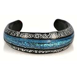 Black and Blue Genuine Murano Glass Cuff Bracelet  
