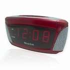 red digital alarm clock  