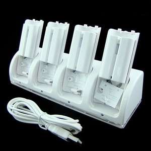 New Charger Charge Station Dock White + 4 Battery Pack for Nintendo 