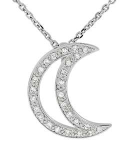 Sterling Silver Crescent Moon Necklace with CZ Stones  