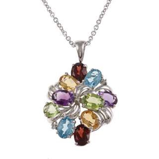   Oval Multi gemstone and Diamond Cluster Necklace  
