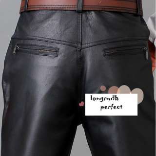 New Mens Genuine Leather Pants Classic Loose Fit Leather pants Black 
