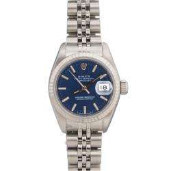 Pre owned Rolex Womens Datejust White Gold Blue Dial Watch 