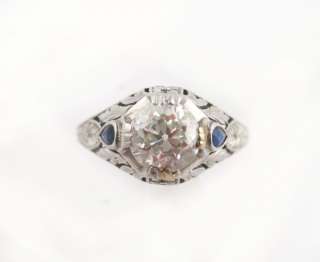 Art Deco 1920s Platinum Filigree 0.85 Ct Diamond Solitaire Sapphire 