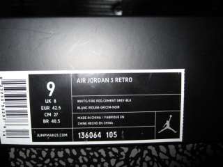 Sold Out 2011 Nike Air Jordan 3 III White Cement SZ 9 + Box, Key Chain 