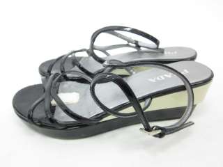 AUTH PRADA Black Patent Strappy Sandals Shoes Sz 35 5  