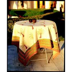 Palm Tree Green/ Camel Cotton Tablecloth  