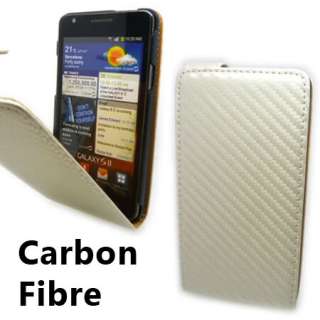 Slim White Carbon Fibre Flip Leather Case Cover for Samsung Galaxy S 2 