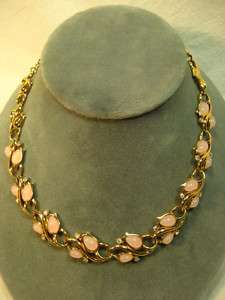 Beautiful Pink stone & Rhinestone Tulip Design Necklace  