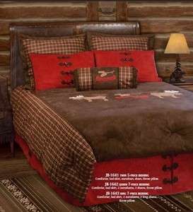   Bedding Set Comforter Moose Canoe Plaid Red Brown Lodge New  