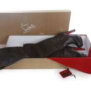   LOUBOUTIN Leather Tres Contente Thigh High Boots 37 Brown NEW