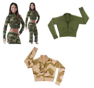 Womens Crop Top Zip Sweatshirt Military Belly Shirt  