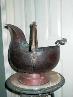 Antique Copper Porcelain Coal Scuttle Bucket Lion Head  