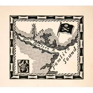 1930 Lithograph Treasure Map Pamlico Sound River Bath 