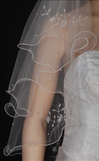 2T White/ Ivory Wedding Bridal Veil Flowers Beads s45s  
