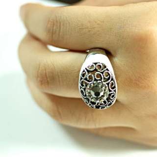 Elegant 18K White GP Diamante CZ Zircon Spherical Finger Ring White 