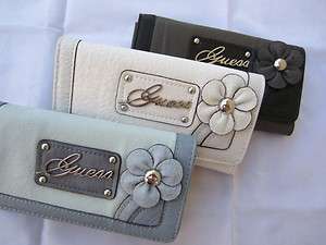 NWT GUESS BAYFIELD wallet purse clutch FLOWER slim small BLACK WHITE 