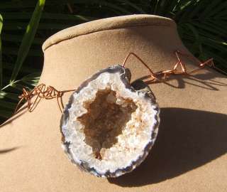 DRUZY GEODE CRYSTAL GREY WHITE NATURAL PENDANT NECKLACE SILVER OR 
