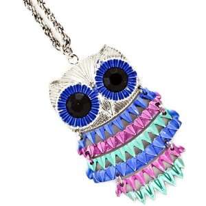  Retro Blue and Pink Owl Necklace 
