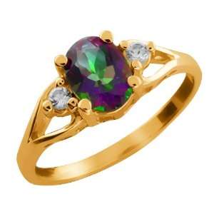  1.68 Ct Oval Green Mystic Topaz and Topaz Gold Plated 
