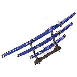 Ninja Symbol 3 piece Blue Samurai Sword Set  