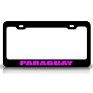 PARAGUAY Country Steel Auto License Plate Frame Tag Holder, Black/Pink