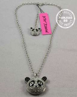 Free Ship Betsey Johnson Crystal Panda Necklace Earrings Bracelets Set 