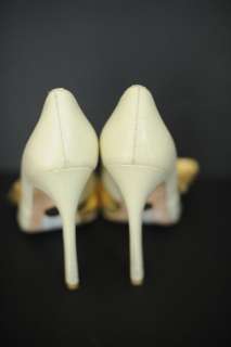   Bebe Gold Bow Peep Toe High Heels in Cream Color   Size 6  