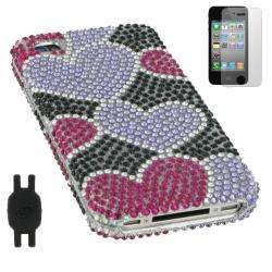   Purple Heart Design iPhone 4 Rhinestone Case Bundle  
