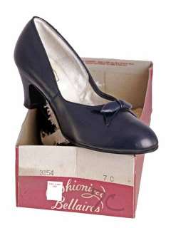 Vintage Navy Blu Leather Pumps Shoes NIB 1950s Size 7C  
