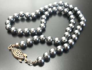 Vintage Smoky Dark Gray Faux Pearl Bead Choker Necklace   Estate 