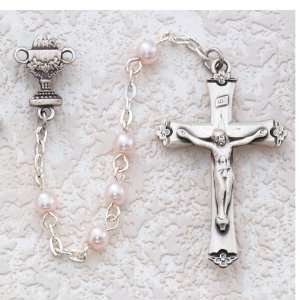 com Sterling Silver 5mm Pink Pearl Communion Rosary Necklace Jewelry 