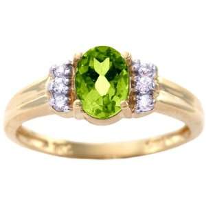   Yellow Gold Oval Gemstone and Diamond Engagement Ring Peridot, size5.5