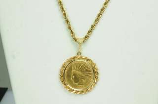 US MINT INDIAN $10 GOLD COIN PENDANT 14K CHAIN NECKLACE 195066  