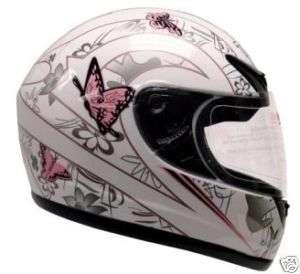 Pink White Butterfly Motorcycle Full Face Helmet DOT ~M  