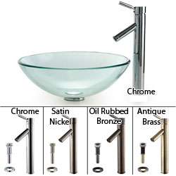   Clear Glass Vessel Sink and Sheven Bathroom Faucet  