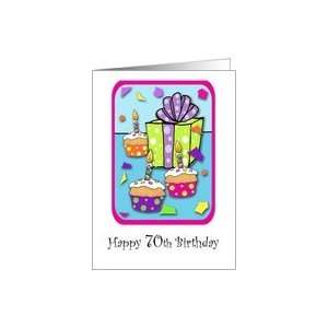  70 Years Old Lit Candle Cupcake Birthday Card Confetti 