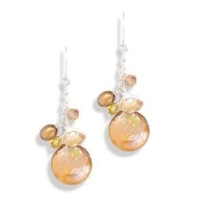 Cleversilvers Gold Cultured Freshwater Pearl, Coin Pearl And Crystal 